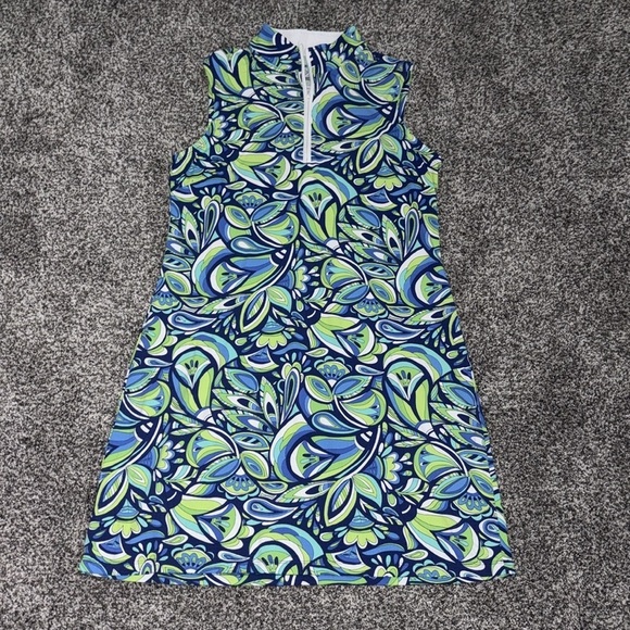 IBKUL JACKIE Green Navy Sleeveless Mock Golf Tennis Dress - Picture 2 of 6